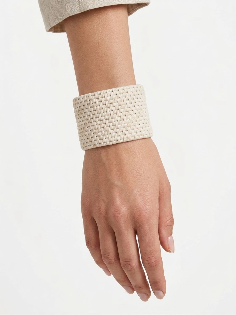 Woven Wide Cuff Bracelet in Cream